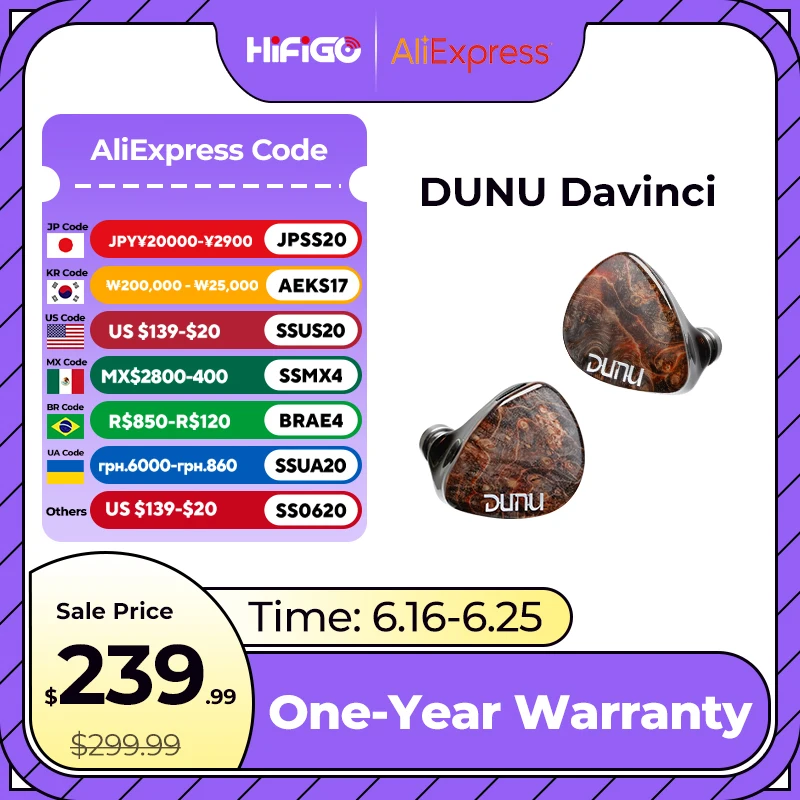 HiFiGo DUNU x Gizaudio DaVinci 2DD+4BA Hybrid In-ear Monitor Earphones with 3.5mm+4.4mm Swappable Termination Plugs Cable
HiFiGo DUNU x Gizaudio DaVinci 2DD+4BA Hybrid In-ear Monitor Earphones with 3.5mm+4.4mm Swappable Termination Plugs Cable