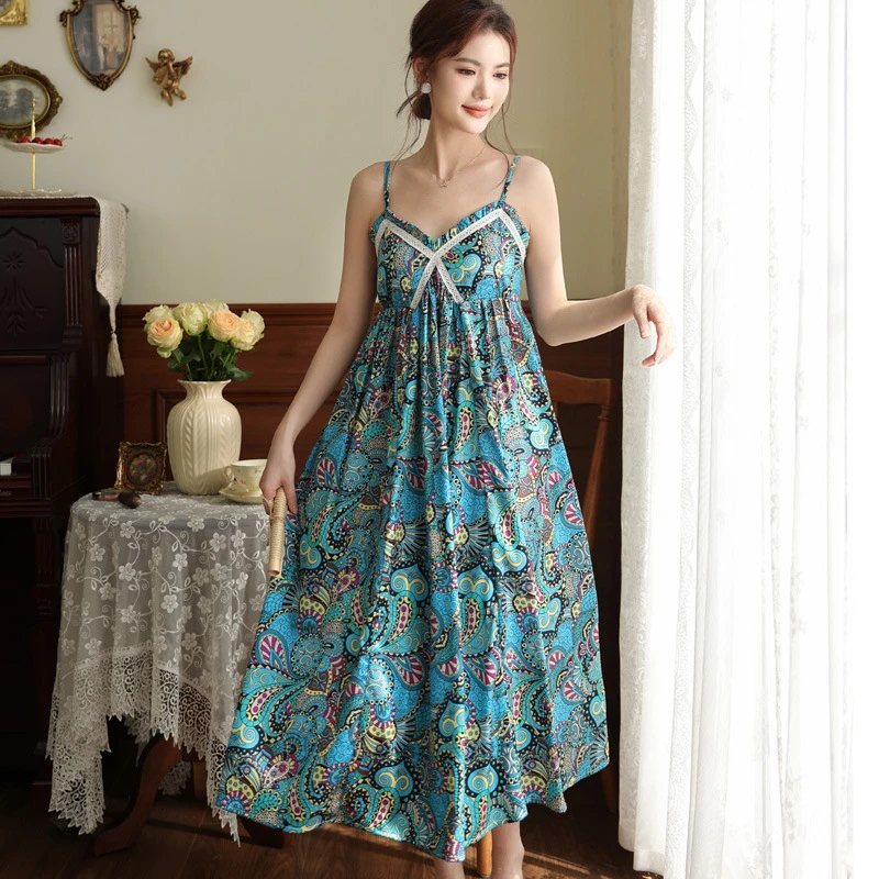 Women's V-neck Lace Trim Nightgown Silky Rayon A-line Printed Cami Dress Loose Fit Lightweight Sleepwear Summer Vacation Dress
Women's V-neck Lace Trim Nightgown Silky Rayon A-line Printed Cami Dress Loose Fit Lightweight Sleepwear Summer Vacation Dress
