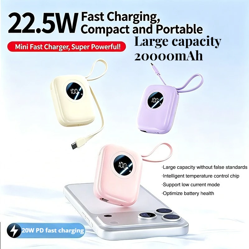 20000mAh22.5W mini power bank DX-475with Lightning Type-C cable ultra-fast charging portable external battery charger for Iphone
20000mAh22.5W mini power bank DX-475with Lightning Type-C cable ultra-fast charging portable external battery charger for Iphone