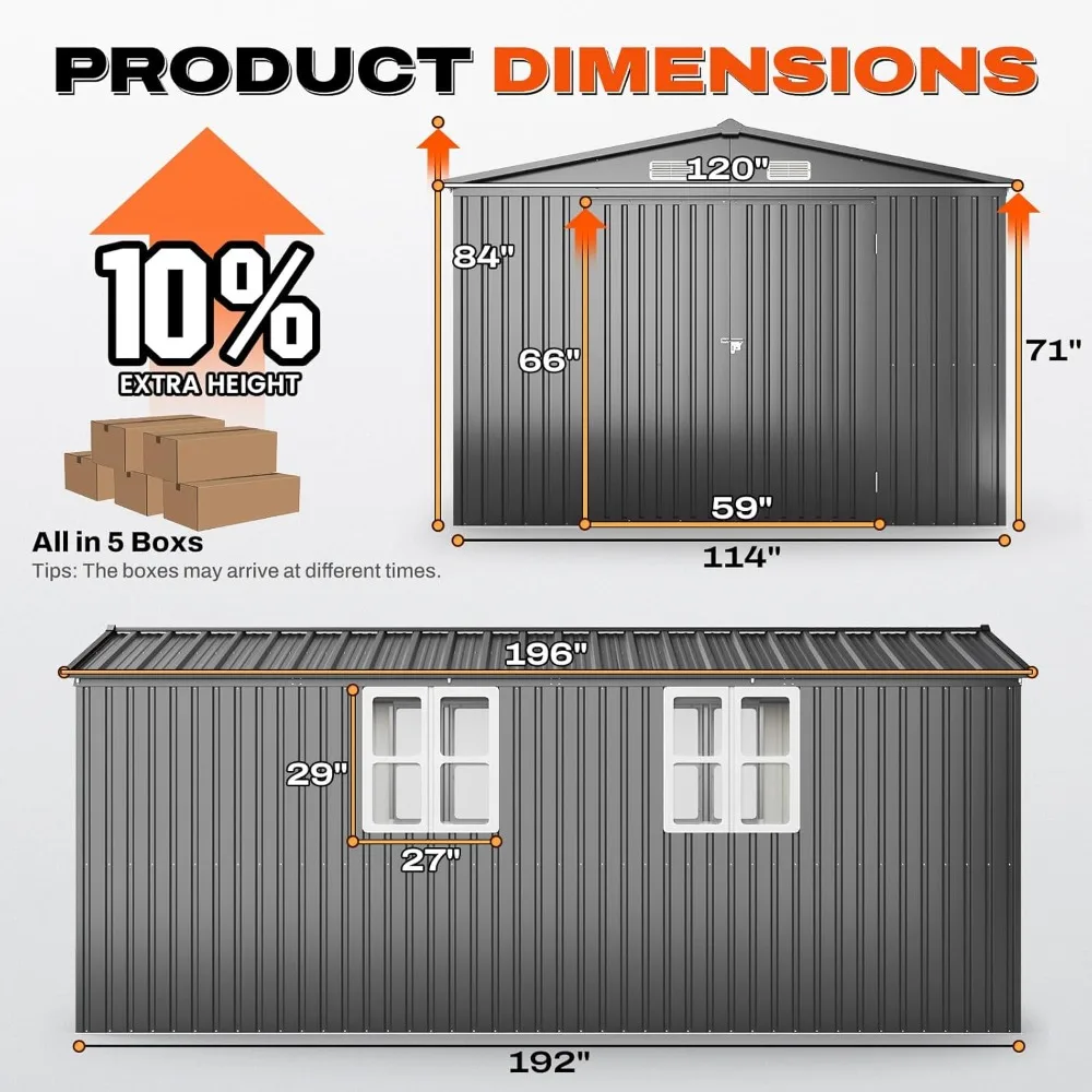 10x16 FT Outdoor Storage Shed, Metal Workshop with Skylight & 4 Windows, Waterproof Utility Shed, Customized
10x16 FT Outdoor Storage Shed, Metal Workshop with Skylight & 4 Windows, Waterproof Utility Shed, Customized