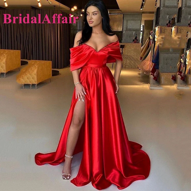 BridalAffair Elegant Red Sexy Prom Dresses Off Shoulder Satin Side Slit Evening Gowns Simple Formal Occasion Party Dress
BridalAffair Elegant Red Sexy Prom Dresses Off Shoulder Satin Side Slit Evening Gowns Simple Formal Occasion Party Dress