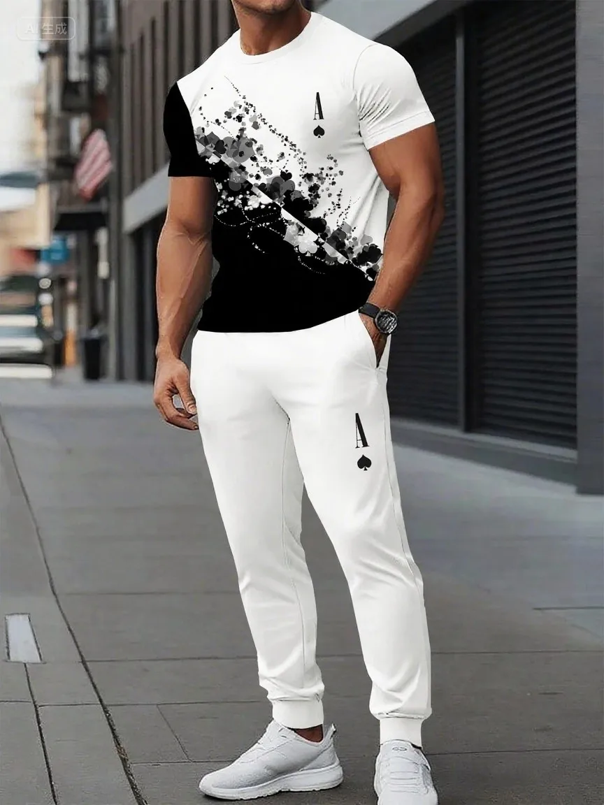 Мужской осенний повседневный роскошный модный комплект с акварельным принтом в виде сердца, уличная дышащая быстросохнущая футболка с брюками на шнурке
Мужской осенний повседневный роскошный модный комплект с акварельным принтом в виде сердца, уличная дышащая быстросохнущая футболка с брюками на шнурке