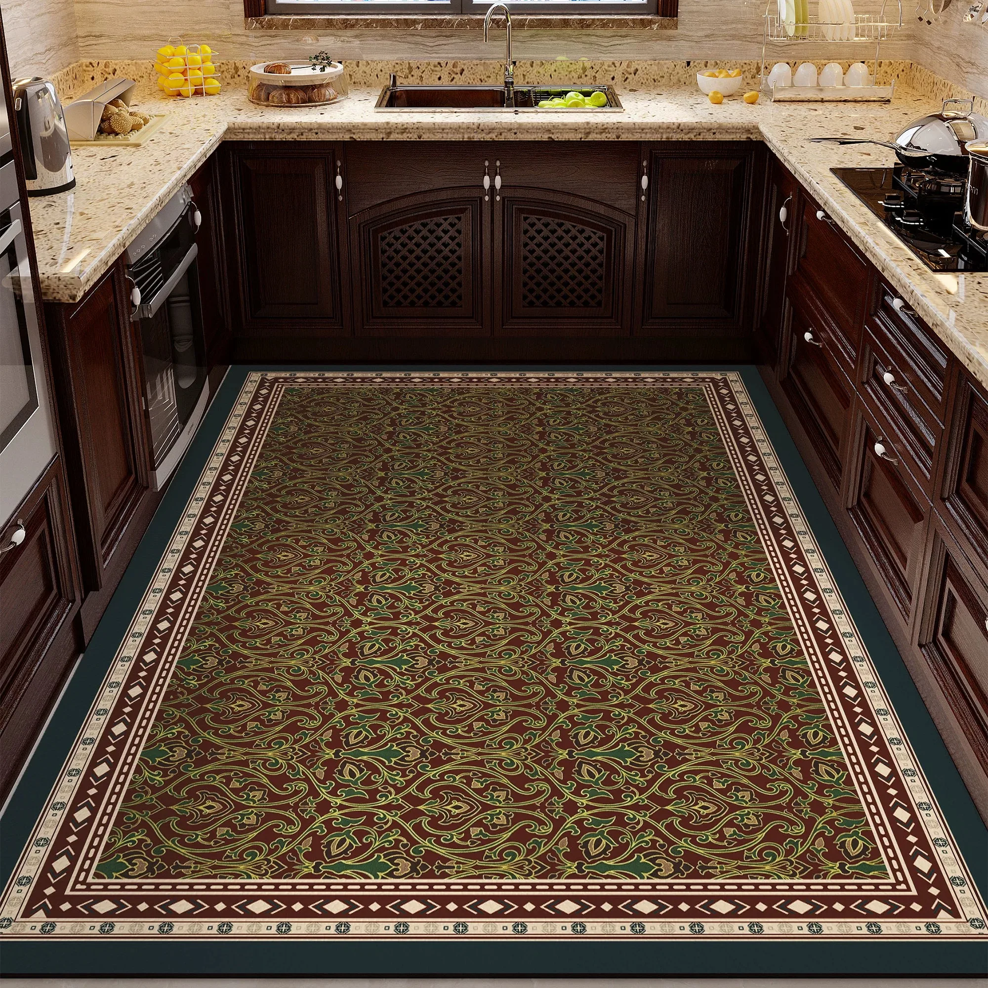 Luxury Kitchen Floor Mats Vintage Floral Light Anti-slip Rugs Wipeable No-clean PVC Leather Rug Dirty Resistant Oil-proof Mat 러그
Luxury Kitchen Floor Mats Vintage Floral Light Anti-slip Rugs Wipeable No-clean PVC Leather Rug Dirty Resistant Oil-proof Mat 러그