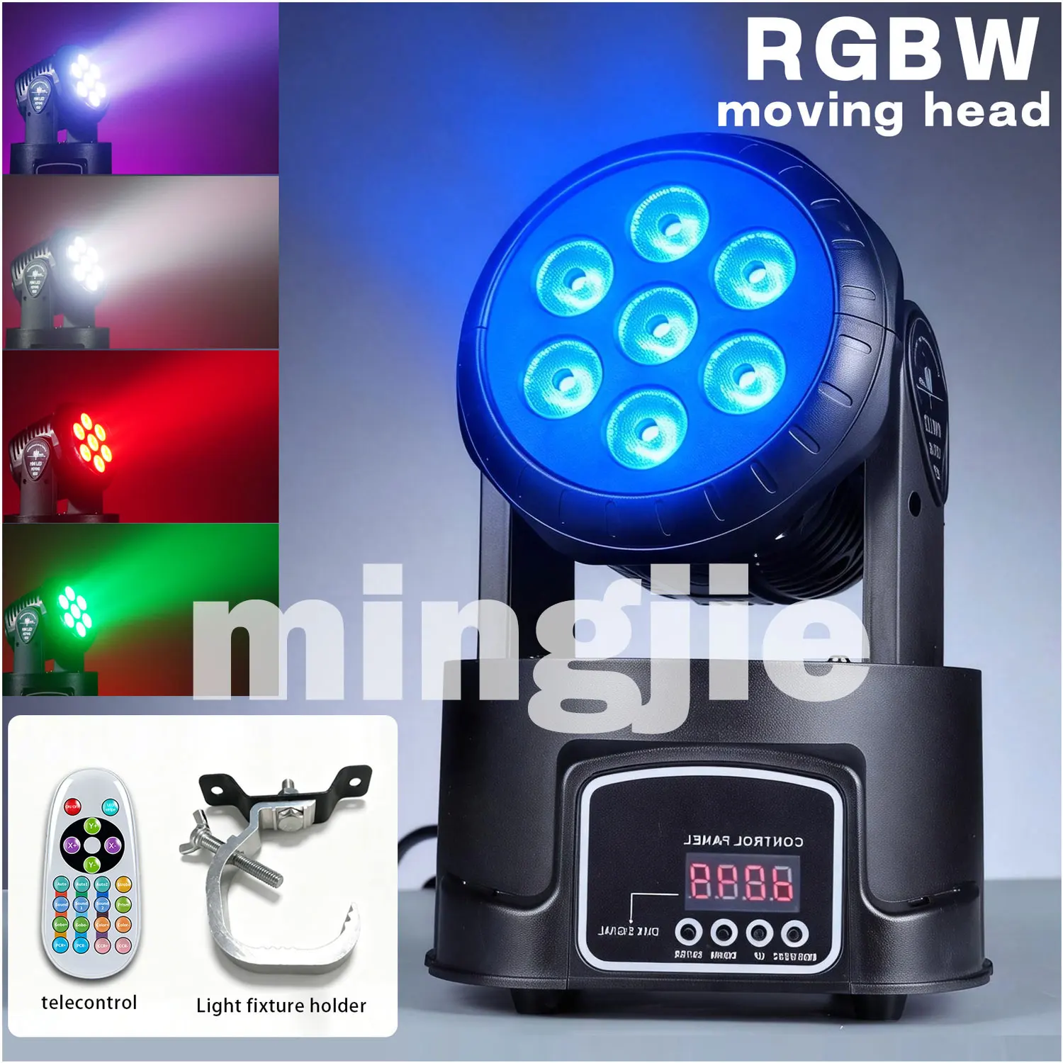 Moving head light with hook, RGBW stage lighting DJ light, 7 x 10W LED beam spotlight, 9/14 channel color washer, with DMX and s
Moving head light with hook, RGBW stage lighting DJ light, 7 x 10W LED beam spotlight, 9/14 channel color washer, with DMX and s