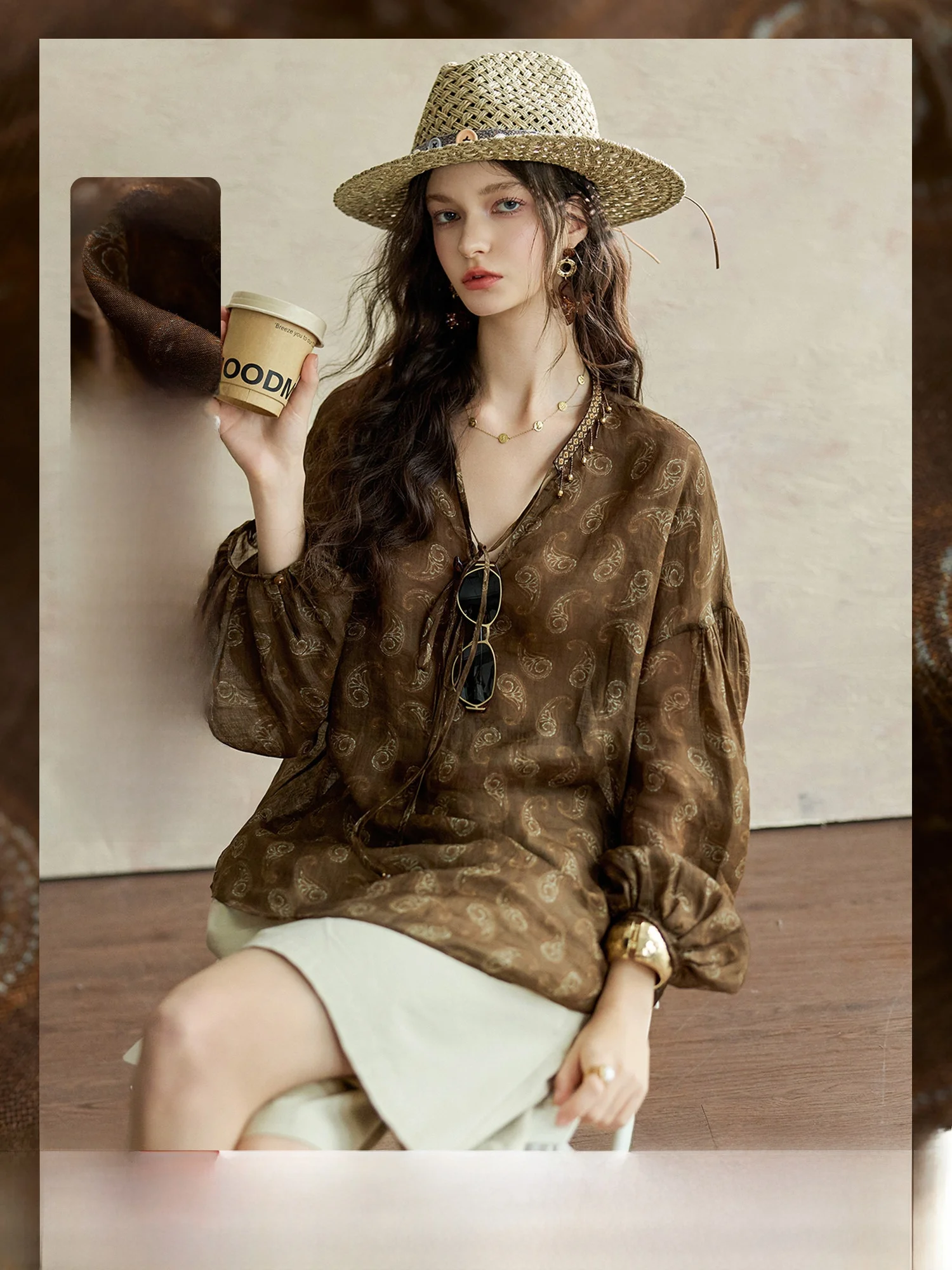 Classic Long Sleeve Peasant Style Shirt with Fringe And Walnut Flower Print Cotton Linen Blend Breathable Moisture Wicking Co...
Classic Long Sleeve Peasant Style Shirt with Fringe And Walnut Flower Print Cotton Linen Blend Breathable Moisture Wicking Co...