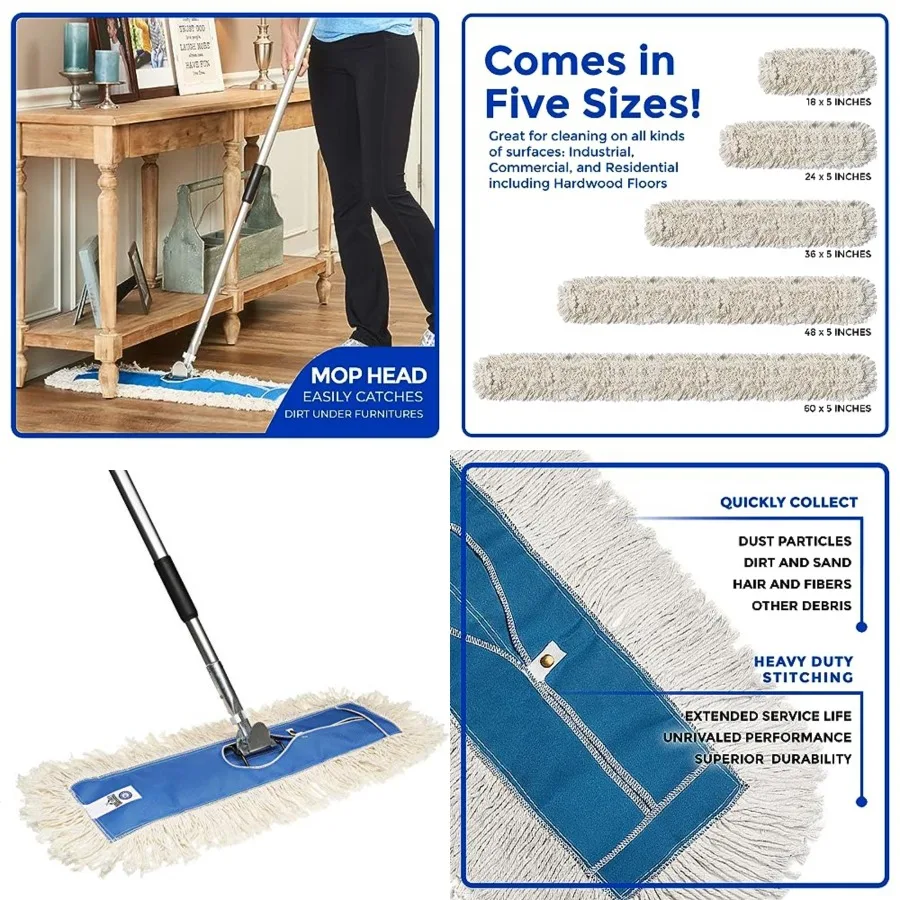 48 Premium Cotton Dust Mop Kit - Heavy Duty Mop Head with Handle for Industrial, Commercial, and Residential Cleaning - Dry Flo
48 Premium Cotton Dust Mop Kit - Heavy Duty Mop Head with Handle for Industrial, Commercial, and Residential Cleaning - Dry Flo