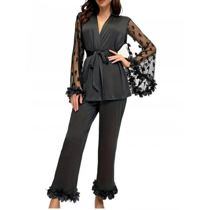 New Style Sexy Sleepwear Net Mesh Flared Sleeve Petal-like Silk-Like Embroidery Women's Homewear Set Pajamas for Women
New Style Sexy Sleepwear Net Mesh Flared Sleeve Petal-like Silk-Like Embroidery Women's Homewear Set Pajamas for Women
