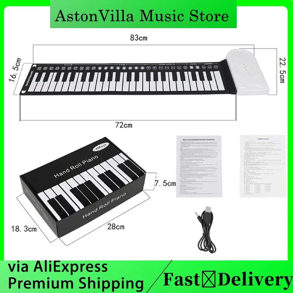 49 Key Portable Hand Roll Piano Electronic Organ Foldable Keyboard with USB MIDI Rechargeable Musical Instrument