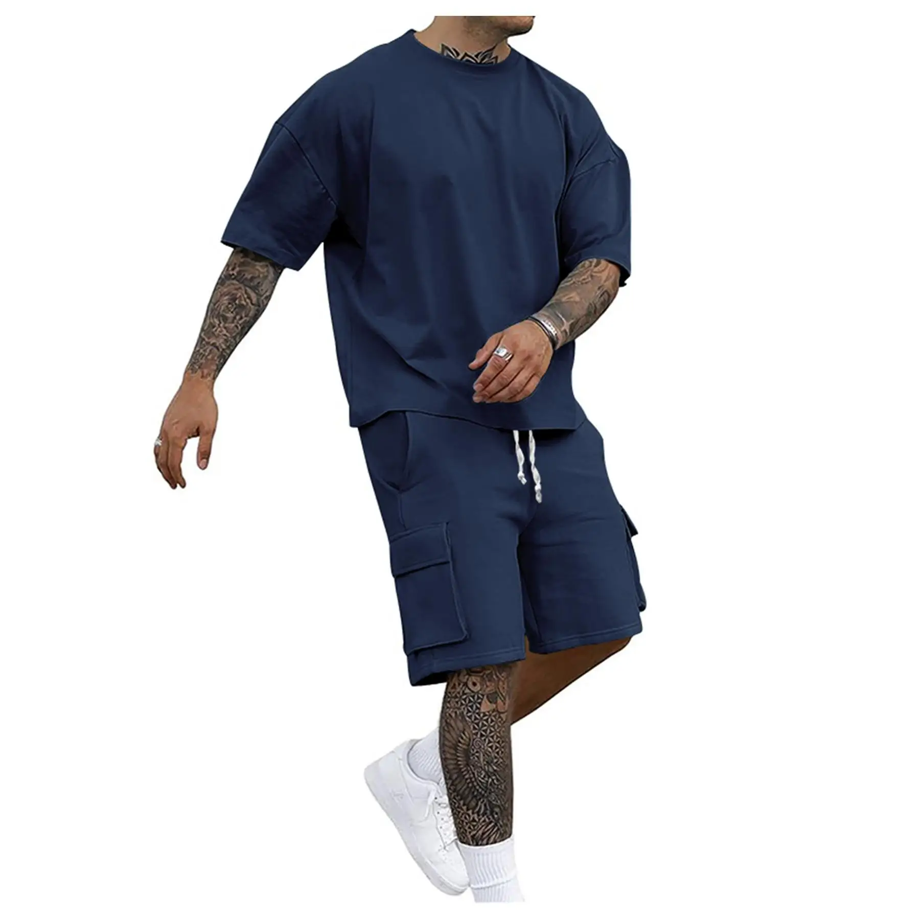 Men's Casual Sport Two-Piece Set T-irt orts Polyester Fiber Summer Collection ort Sve ort Pants No Brand Registered 
Men's Casual Sport Two-Piece Set T-irt orts Polyester Fiber Summer Collection ort Sve ort Pants No Brand Registered