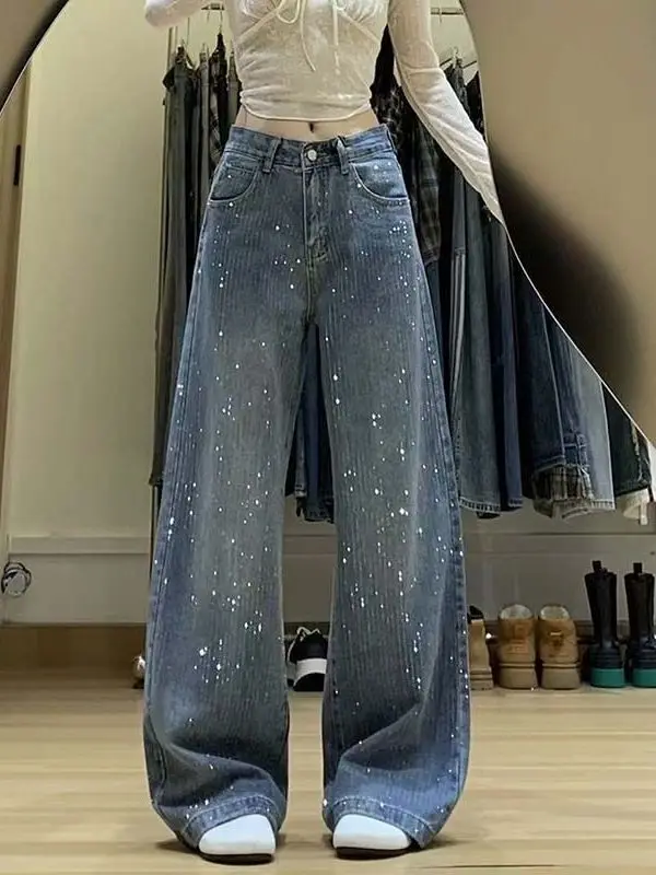 Retro Star Rhinestone Women's Jeans High Waist Loose Wide Leg Straight Casual Long Trousers Comfortable Breathable Cotton Blend
Retro Star Rhinestone Women's Jeans High Waist Loose Wide Leg Straight Casual Long Trousers Comfortable Breathable Cotton Blend