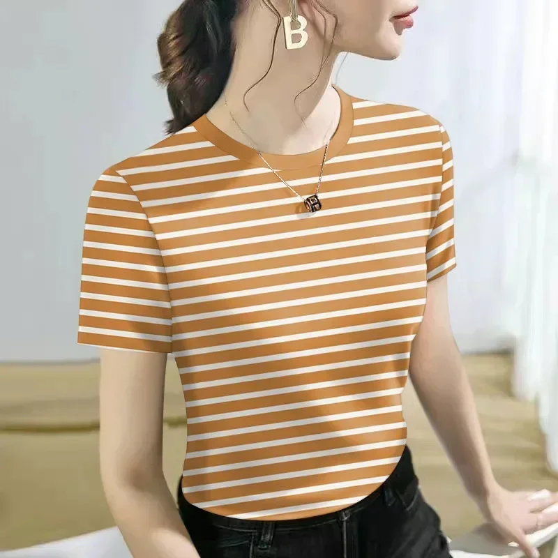 New Plus Size Loose-Fit Striped Summer T-Shirt Women's Midlife Mother's Attire Half Sleeve Top Crew Neck Style
New Plus Size Loose-Fit Striped Summer T-Shirt Women's Midlife Mother's Attire Half Sleeve Top Crew Neck Style