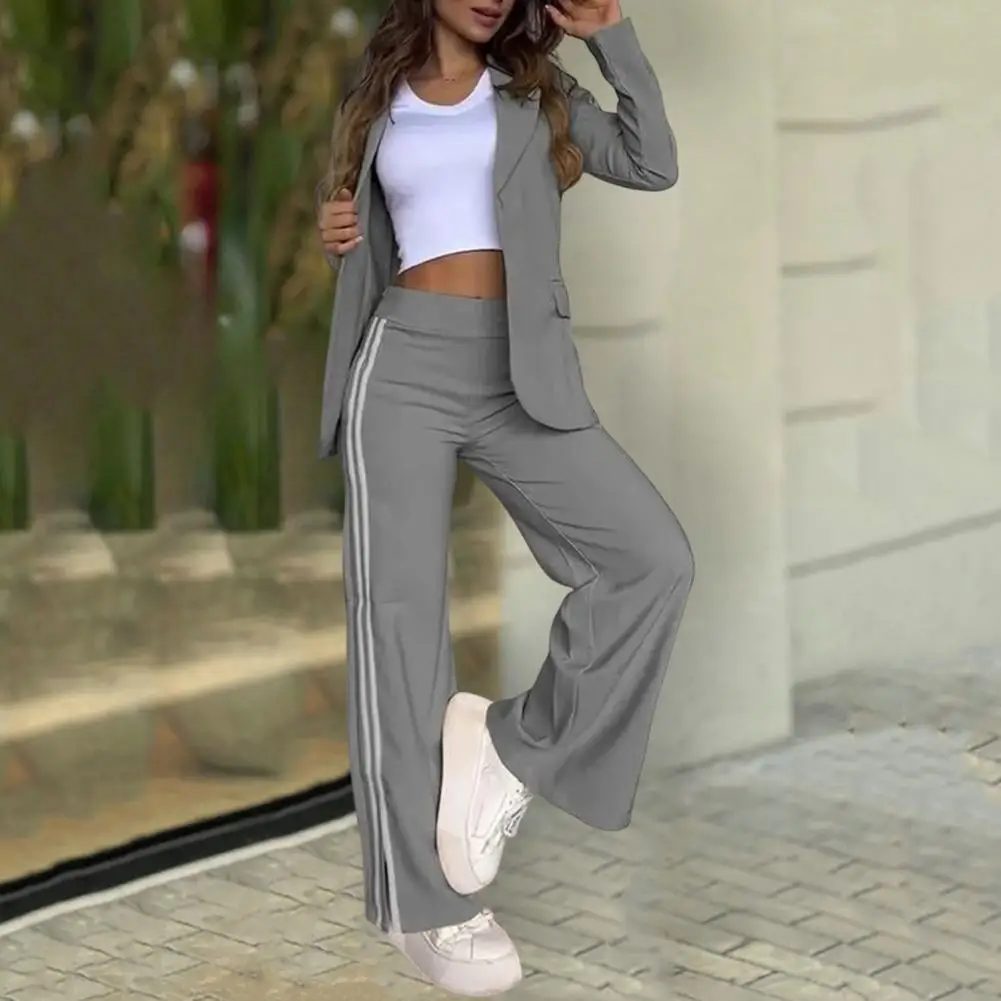 Sporty Suit Elegant Striped Coat Wide Leg Pants Set for Women Chic Formal Jacket with Slit Trousers for Wear Commuting Outfit
Sporty Suit Elegant Striped Coat Wide Leg Pants Set for Women Chic Formal Jacket with Slit Trousers for Wear Commuting Outfit