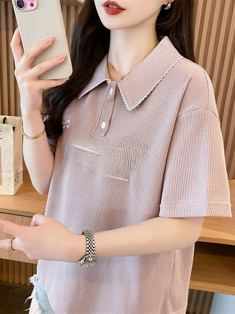 Loose Short Sleeve Shirt Women's Summer New Style Embroidered Turn-down Collar Cotton Korean Style T-shirt for High Scho...
Loose Short Sleeve Shirt Women's Summer New Style Embroidered Turn-down Collar Cotton Korean Style T-shirt for High Scho...