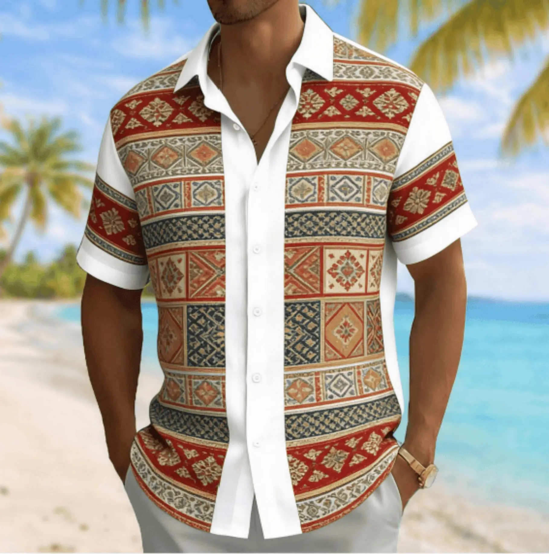 Men's Vintage Ethnic Patchwork Print Short Sleeve Shirt, Spring Summer Casual Vacation Turn-Down Collar Blouse, Loose Fit Top
Men's Vintage Ethnic Patchwork Print Short Sleeve Shirt, Spring Summer Casual Vacation Turn-Down Collar Blouse, Loose Fit Top