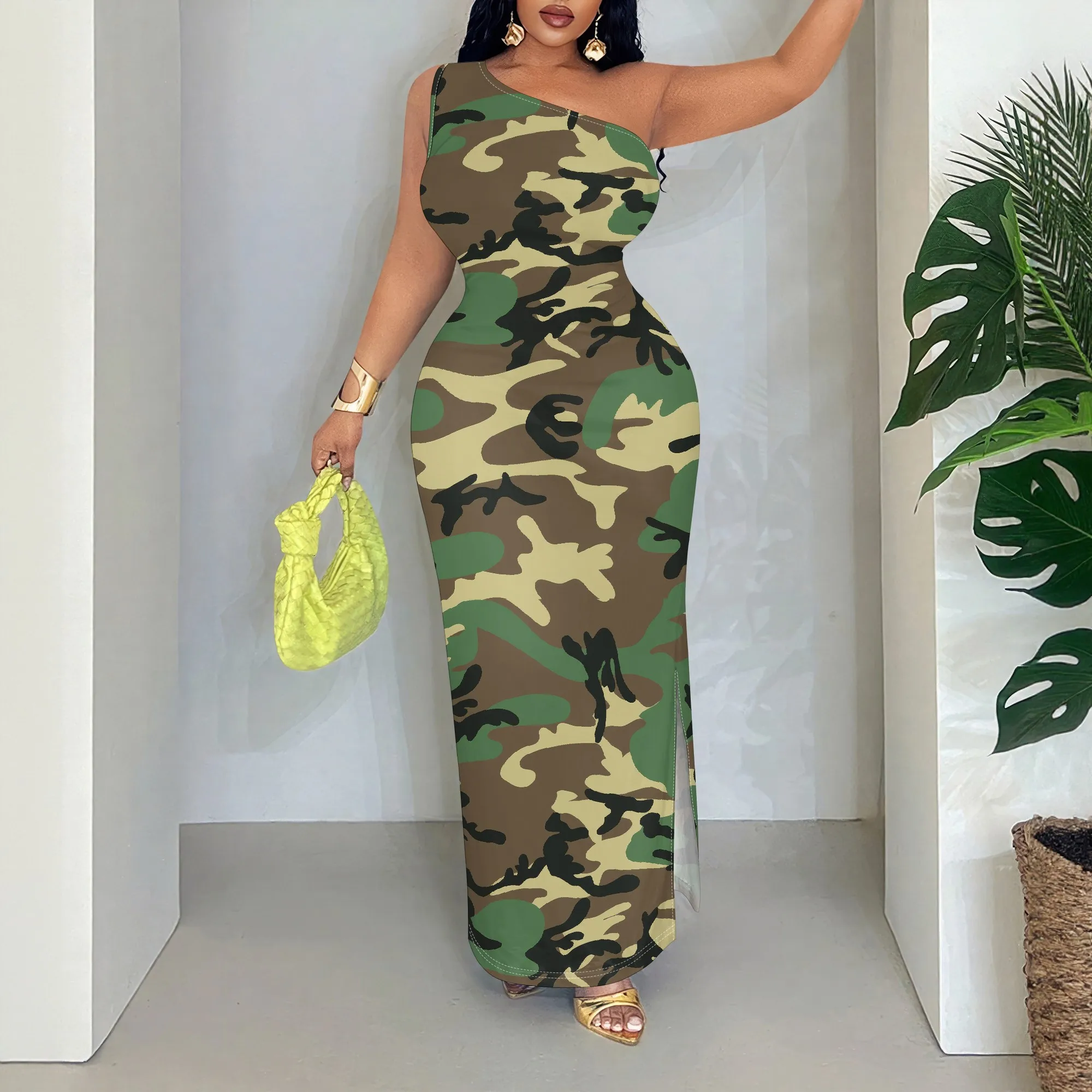 Camouflage Maxi Dress, One Shoulder Sleeveless Bodycon Long Gown, Military Print Summer Outfit for Women Party Club Wear S-2XL
Camouflage Maxi Dress, One Shoulder Sleeveless Bodycon Long Gown, Military Print Summer Outfit for Women Party Club Wear S-2XL