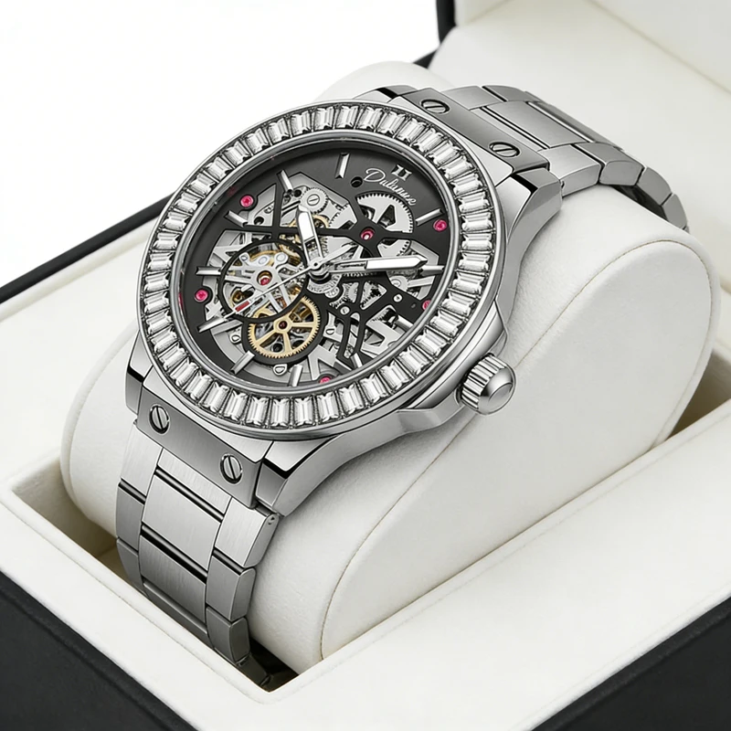 Rhinestone Bezel Man Wristwatch Waterproof Luminous Tourbillon Watch for Men Stainless Steel Men's Automatic Mechanical Watches
Rhinestone Bezel Man Wristwatch Waterproof Luminous Tourbillon Watch for Men Stainless Steel Men's Automatic Mechanical Watches