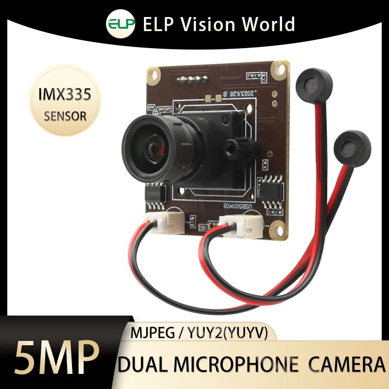 ELP 5MP USB Camera With Dual Microphone CMOS Sony IMX335 Webcam 1944P 30FPS USB Camera Module For VR Face Recognition Streaming
ELP 5MP USB Camera With Dual Microphone CMOS Sony IMX335 Webcam 1944P 30FPS USB Camera Module For VR Face Recognition Streaming