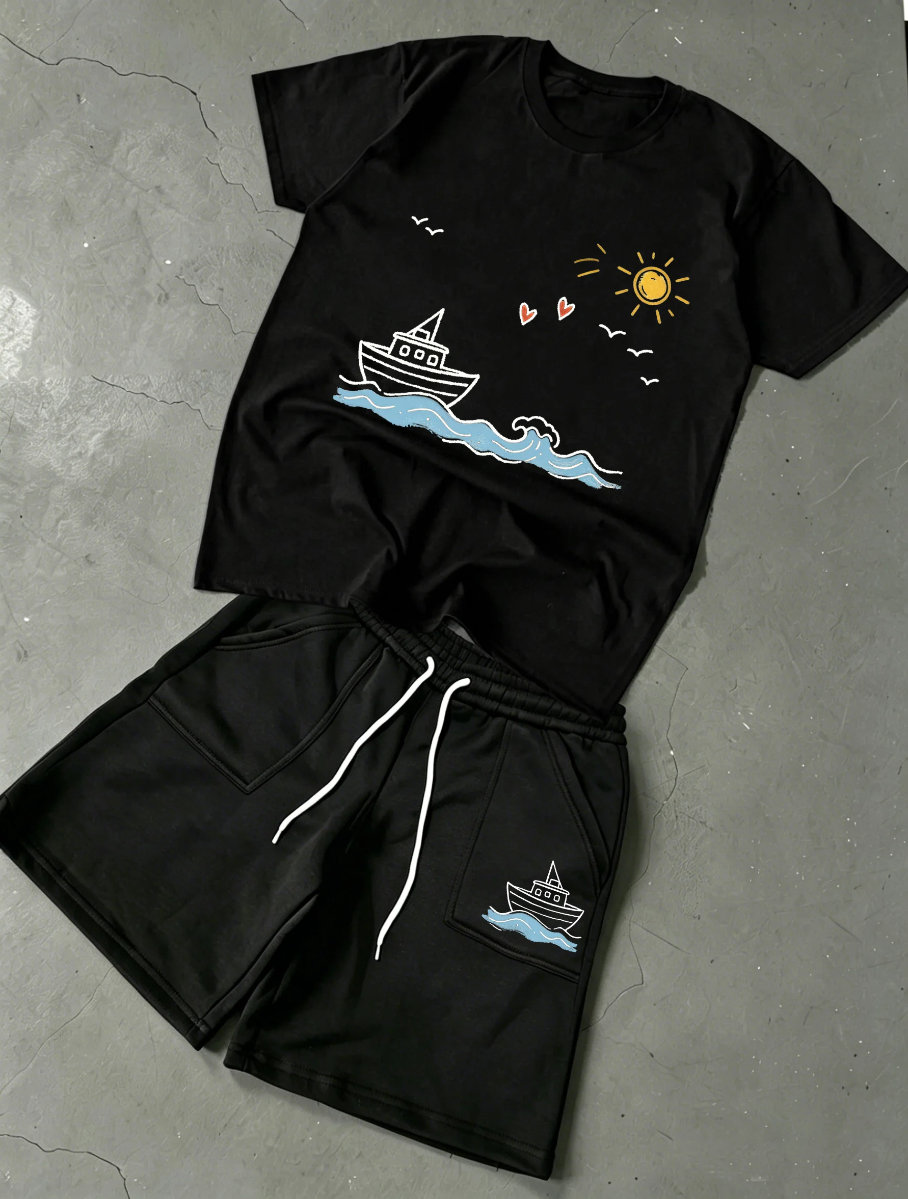 Unisex Printed Simple T-Shirt & Fleece Drawstring Pocket Shorts Set, Refreshing Minimal Design Unique Outfit for Men & Women
Unisex Printed Simple T-Shirt & Fleece Drawstring Pocket Shorts Set, Refreshing Minimal Design Unique Outfit for Men & Women
