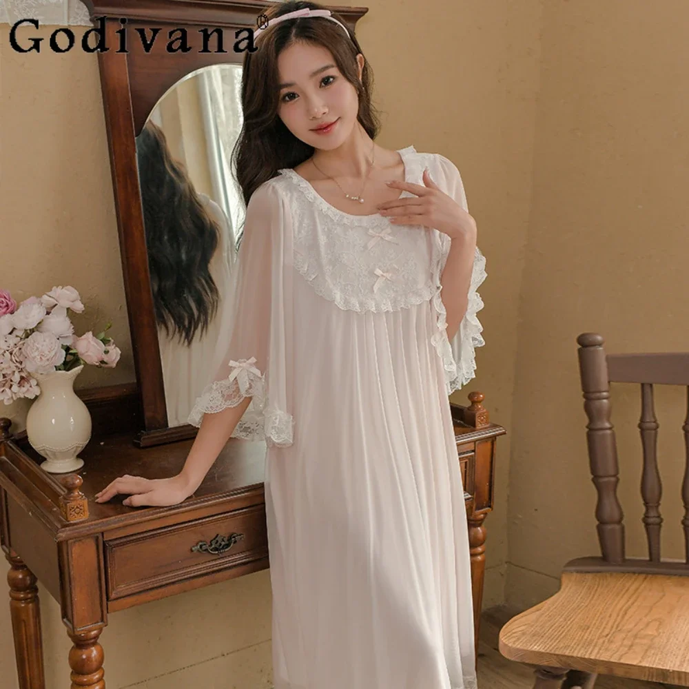 French Cotton Nightdress Spring and Autumn Women's Long-sleeved Lace Lace Sweet Girl Nightwear Wedding Robe Pajamas
French Cotton Nightdress Spring and Autumn Women's Long-sleeved Lace Lace Sweet Girl Nightwear Wedding Robe Pajamas