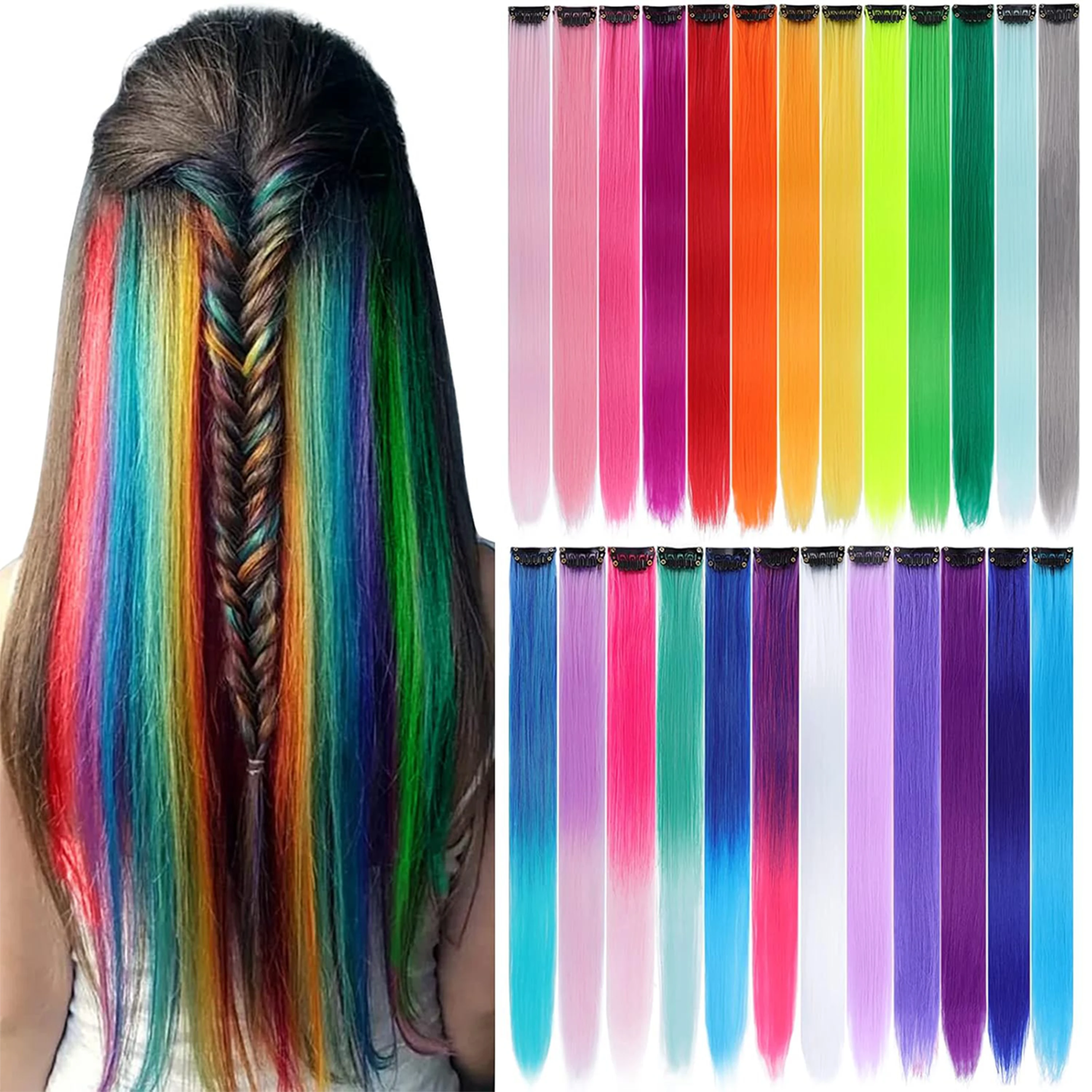 Pretty Synthetic Colored Hair Extension Clip in Colorful Hair Extensions Rainbow Hair Extensions for Women Girls Hair Extensions
Pretty Synthetic Colored Hair Extension Clip in Colorful Hair Extensions Rainbow Hair Extensions for Women Girls Hair Extensions