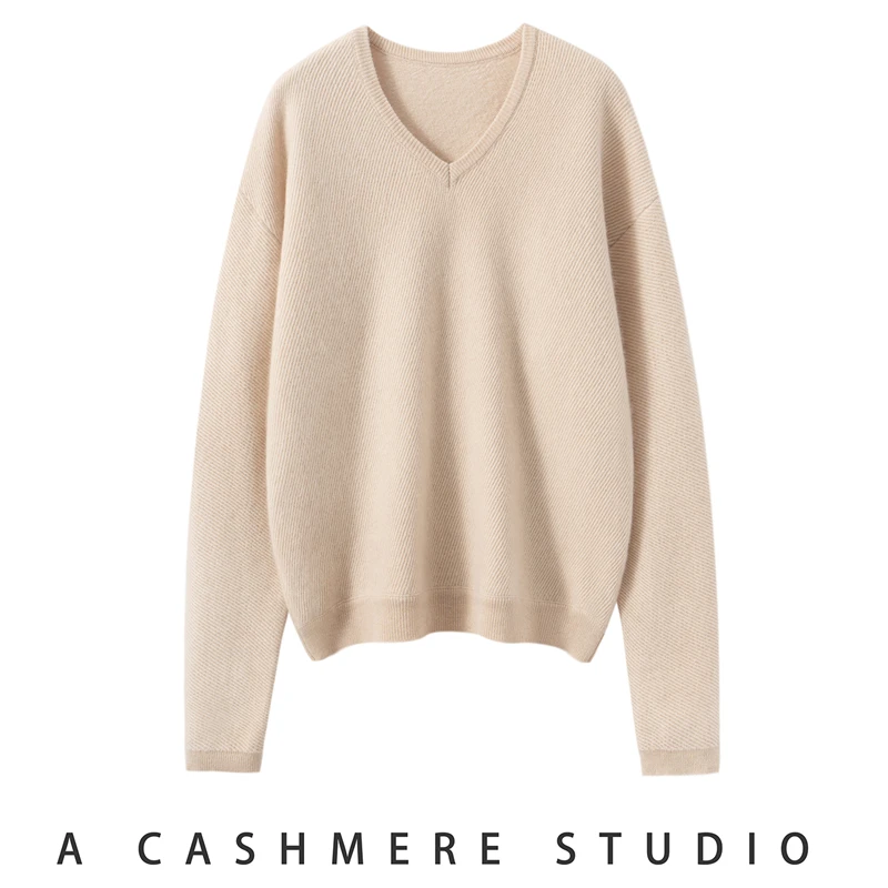 Spring Autumn Women's 100% Cashmere Pullovers V-Neck Loose Jumper Winter Casual Soft Sweater Light Luxury Female Knitwear Tops
Spring Autumn Women's 100% Cashmere Pullovers V-Neck Loose Jumper Winter Casual Soft Sweater Light Luxury Female Knitwear Tops