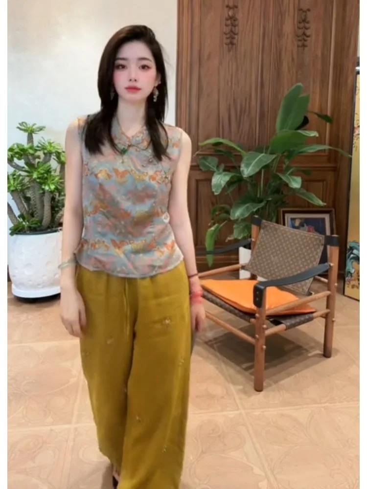 Unique Straight Leg Pants Set Women's Faion Casual Wear No Sve irt High Waist Trousers Chinese Sle Autumn Collection
Unique Straight Leg Pants Set Women's Faion Casual Wear No Sve irt High Waist Trousers Chinese Sle Autumn Collection