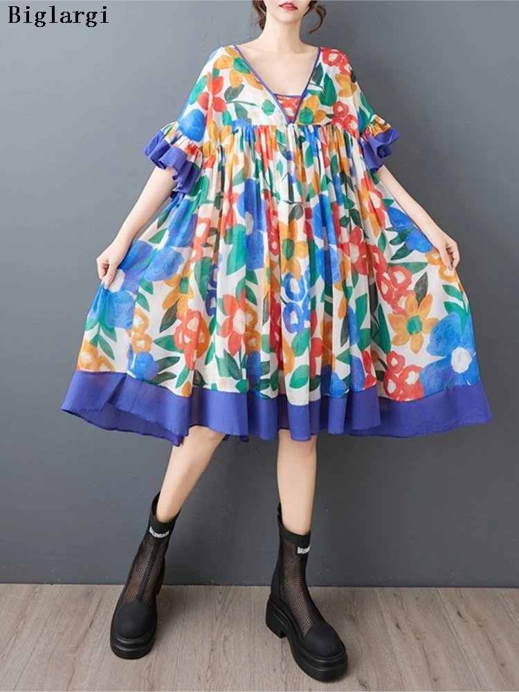 Oversized Summer V-Neck Dress Women Flower Floral Print Fashion Ruffle Pleated Patchwork Ladies Dresses Loose A-Line Woman Dress
Oversized Summer V-Neck Dress Women Flower Floral Print Fashion Ruffle Pleated Patchwork Ladies Dresses Loose A-Line Woman Dress