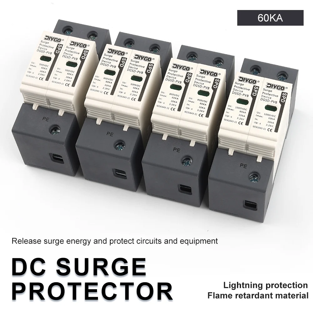 Din Rail 2P DC SPD 30~60KA House Surge Protector Low-voltage Arrester Device Outdoor Lightning Protective 500V 600V 800V 1000V
Din Rail 2P DC SPD 30~60KA House Surge Protector Low-voltage Arrester Device Outdoor Lightning Protective 500V 600V 800V 1000V