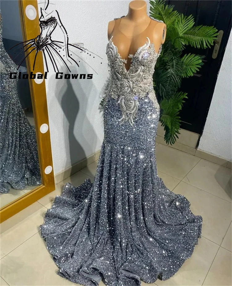Silver Applique Long Prom Dresses Black Girl Bead Crystal Elegant Evening Dresses For Women Luxury Sequin Formal Gown Customized
Silver Applique Long Prom Dresses Black Girl Bead Crystal Elegant Evening Dresses For Women Luxury Sequin Formal Gown Customized