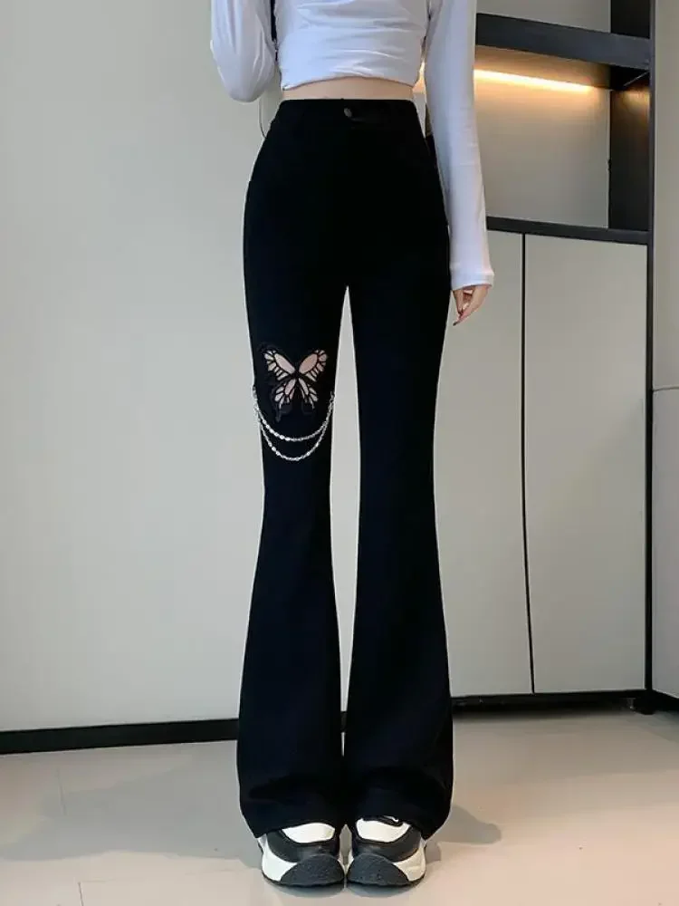 Korean Clothing Women's Black Slim High Waisted Versatile Flared Long Pant Spring Summer Butterfly Hollowed Out Trousers Fashion
Korean Clothing Women's Black Slim High Waisted Versatile Flared Long Pant Spring Summer Butterfly Hollowed Out Trousers Fashion