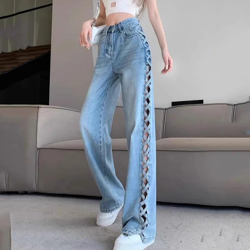 Y2k side cross woven hollow high waisted jeans for summer fashion, casual and versatile
Y2k side cross woven hollow high waisted jeans for summer fashion, casual and versatile