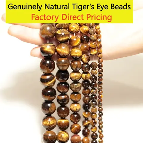 Natural Stone Real Yellow Tiger Eye Stone Beads Round Loose Spacer Bead for Jewelry Making DIY Bracelet Necklace Accessories 15"
