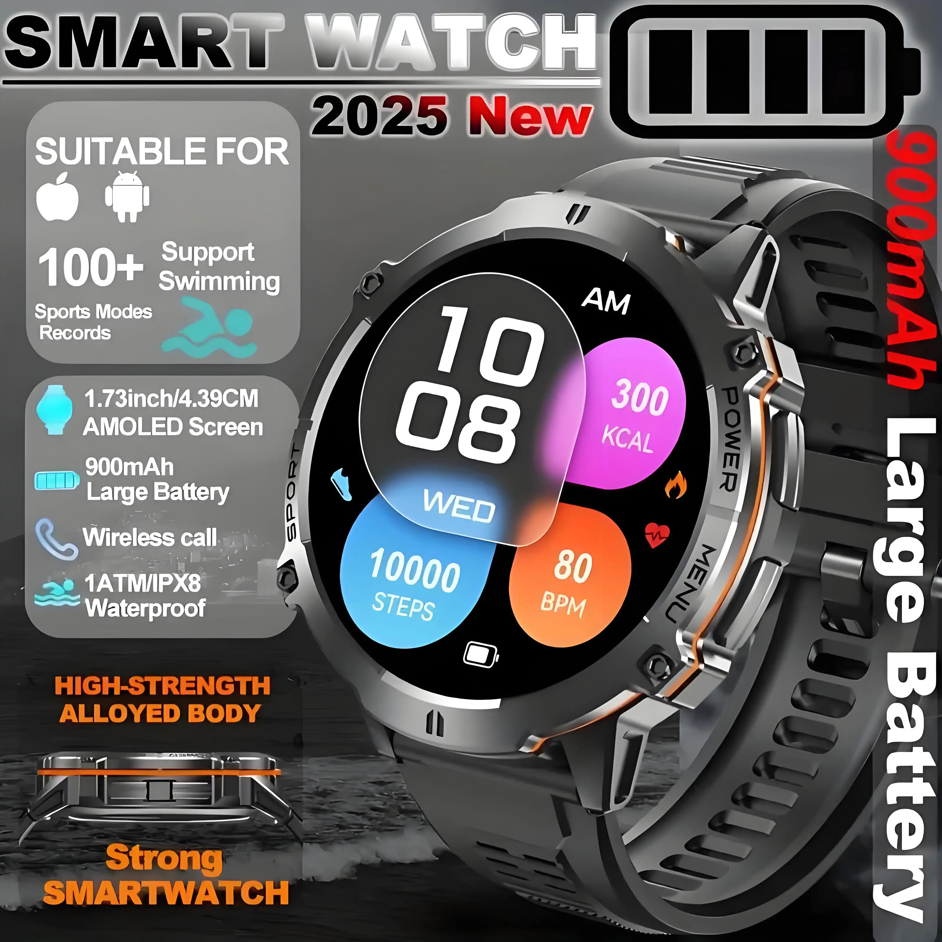 2025 New Outdoor Men's Sports Smart Watch 1.73-inch AMOLED Screen with 900mAh Battery Built in Compass Bluetooth Call SmartWatch
2025 New Outdoor Men's Sports Smart Watch 1.73-inch AMOLED Screen with 900mAh Battery Built in Compass Bluetooth Call SmartWatch