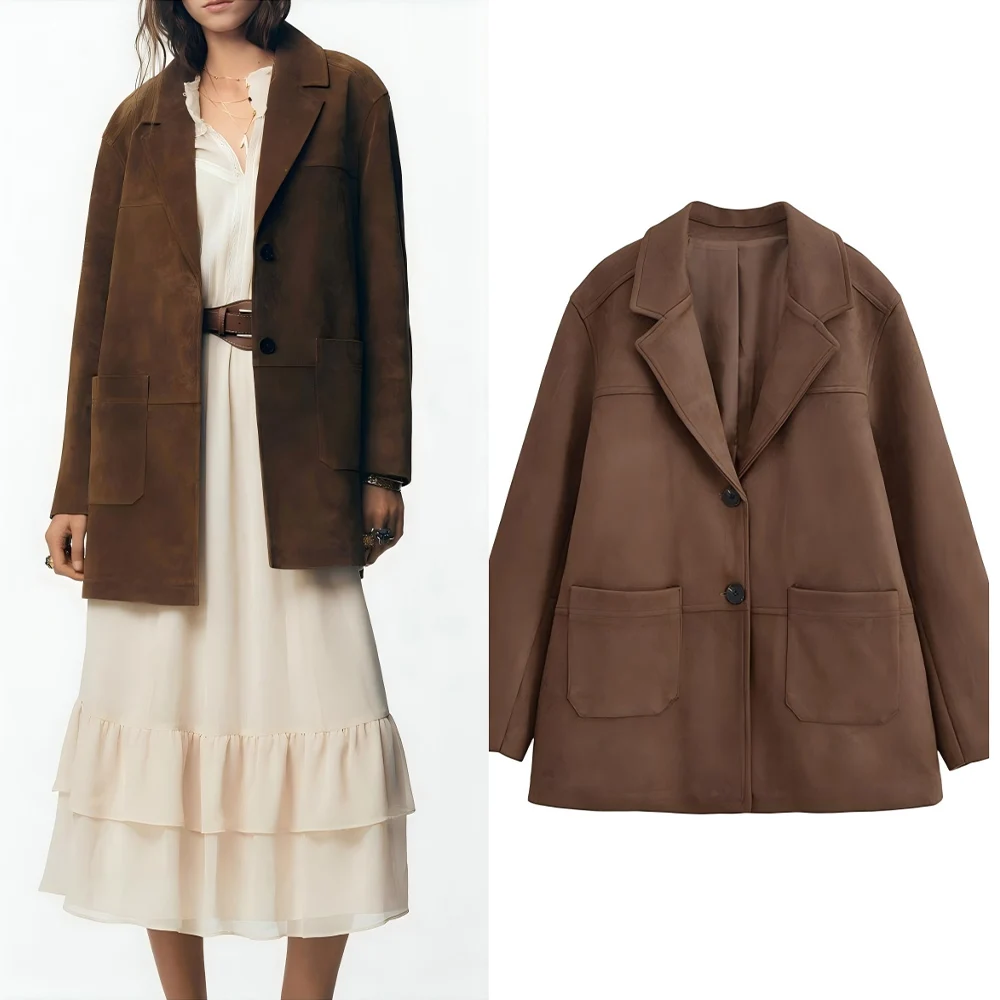 Women's 2025 new fashion loose single breasted suede suit jacket retro long sleeved pocket women's jacket chic top
Women's 2025 new fashion loose single breasted suede suit jacket retro long sleeved pocket women's jacket chic top