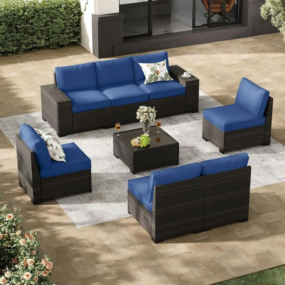 8-Piece Outdoor Wicker Sectional Sofa Set with Cushions, Navy Blue, Weather-Resistant for Patio, Garden, Backyard
8-Piece Outdoor Wicker Sectional Sofa Set with Cushions, Navy Blue, Weather-Resistant for Patio, Garden, Backyard