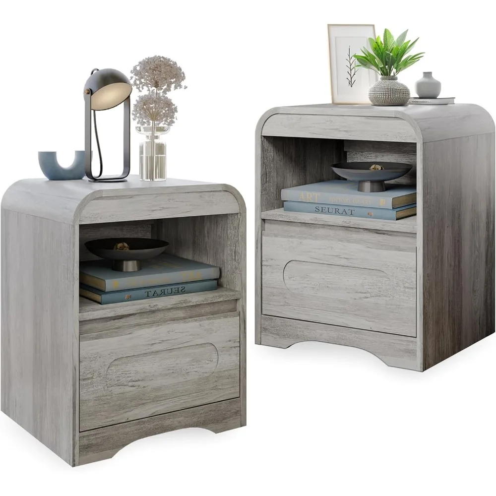 Nightstand Set of 2, Grey Nightstands with Drawer Storage Modern Night Stand, Curved Bed Side Table End Table Large Bedside Stan
Nightstand Set of 2, Grey Nightstands with Drawer Storage Modern Night Stand, Curved Bed Side Table End Table Large Bedside Stan