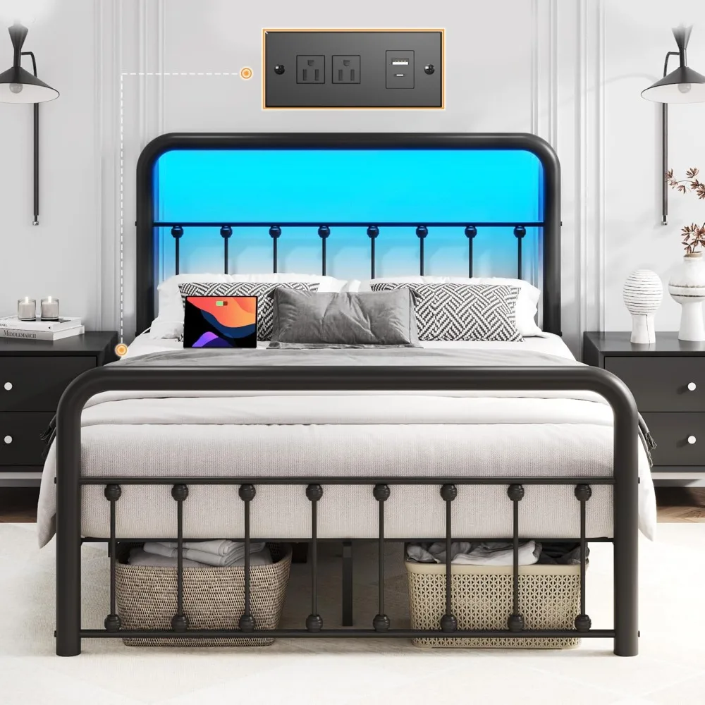 Full Bed Frame Classic Metal Platform Bed Frame w/Charging Station & LED,Victorian Style Iron-Art Headboard/Footboard,Noise Free
Full Bed Frame Classic Metal Platform Bed Frame w/Charging Station & LED,Victorian Style Iron-Art Headboard/Footboard,Noise Free