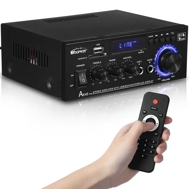Цифровой усилитель звука AK45pro с Bluetooth, 2-канальный Hi-Fi FM USB аудиоусилитель для дома, автомобиля, караоке
Цифровой усилитель звука AK45pro с Bluetooth, 2-канальный Hi-Fi FM USB аудиоусилитель для дома, автомобиля, караоке