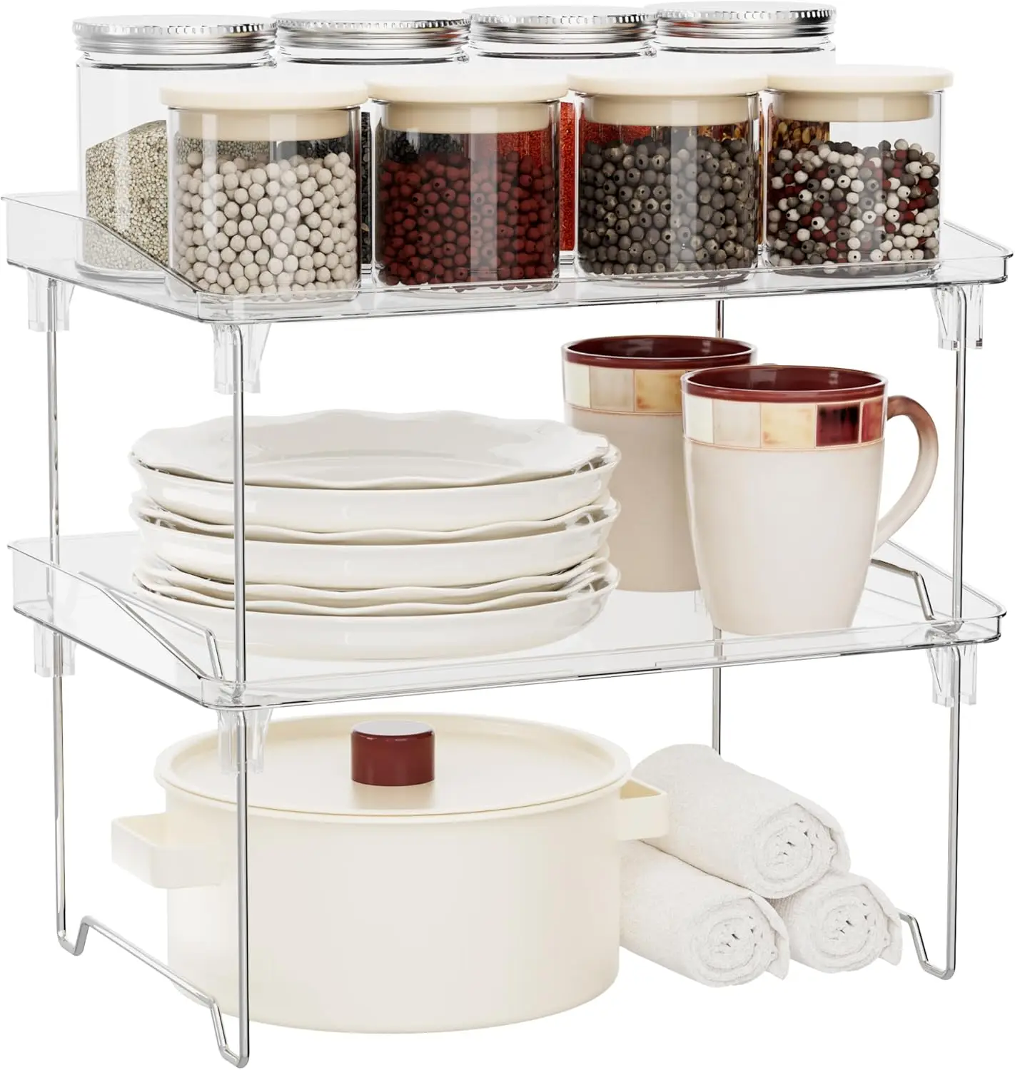 2 Tier Counter Organizer Shelf, Stackable Kitchen Spice Rack, Clear Plastic Storage for Bathroom, Pantry, Desk
2 Tier Counter Organizer Shelf, Stackable Kitchen Spice Rack, Clear Plastic Storage for Bathroom, Pantry, Desk
