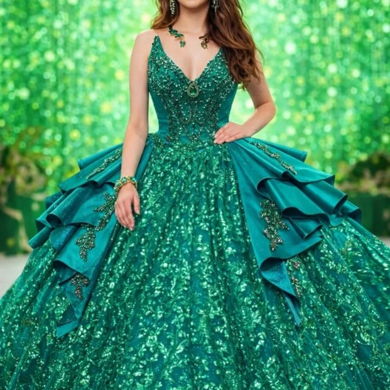 Shiny Green Quinceanera Dresses Off the Shoulder Crystal Layering Decal Bow Long tail Vestido De 15 Quinceanera Customize
Shiny Green Quinceanera Dresses Off the Shoulder Crystal Layering Decal Bow Long tail Vestido De 15 Quinceanera Customize