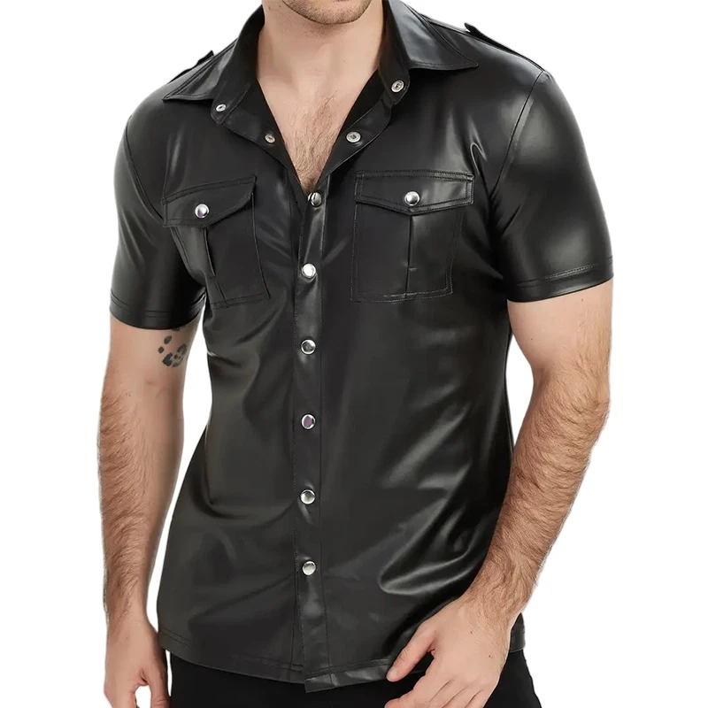 Men Fashion Faux Leather Shirts Short Sleeve PU Leather T-Shirt Street Style Button-Up Jacket Party Nightclub Dance Tops
Men Fashion Faux Leather Shirts Short Sleeve PU Leather T-Shirt Street Style Button-Up Jacket Party Nightclub Dance Tops