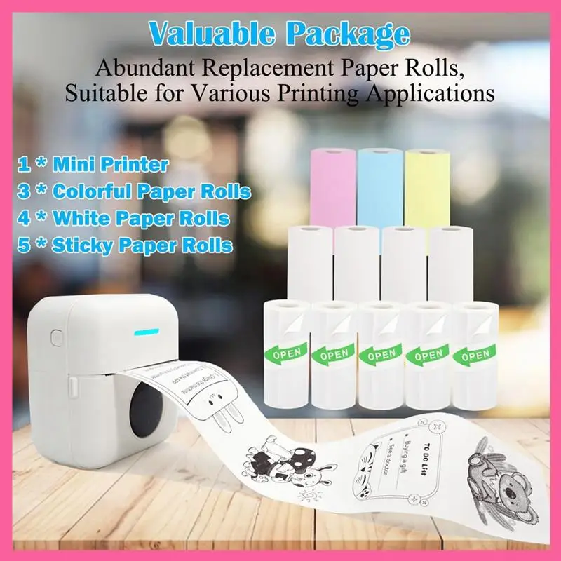 Mini Portable Printer, Inkless Sticker Printer With 12 Rolls Paper, Mini Thermal Printer For Notes/Photos/Stickers,Pink Durable
Mini Portable Printer, Inkless Sticker Printer With 12 Rolls Paper, Mini Thermal Printer For Notes/Photos/Stickers,Pink Durable