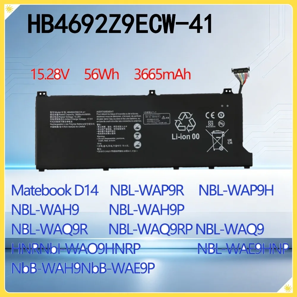 56Wh HB4692Z9ECW-41 Li-Polymer Battery Compatible with NBL-WAP9R NBL-WAP9H NBL-WAH9 NBL-WAH9P For Hua wei
56Wh HB4692Z9ECW-41 Li-Polymer Battery Compatible with NBL-WAP9R NBL-WAP9H NBL-WAH9 NBL-WAH9P For Hua wei