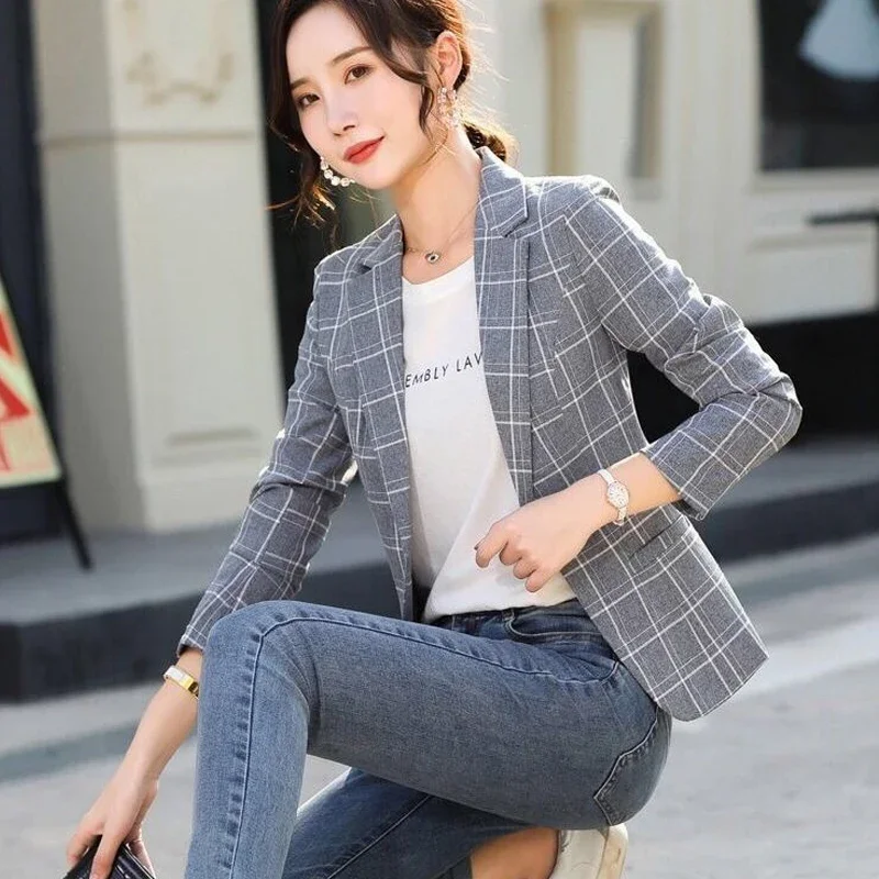 Clothing Button Notched Temperament Simplicity Skinny Office Lady Business Casual Plaid Printing Spring Summer Blazers Women's
Clothing Button Notched Temperament Simplicity Skinny Office Lady Business Casual Plaid Printing Spring Summer Blazers Women's
