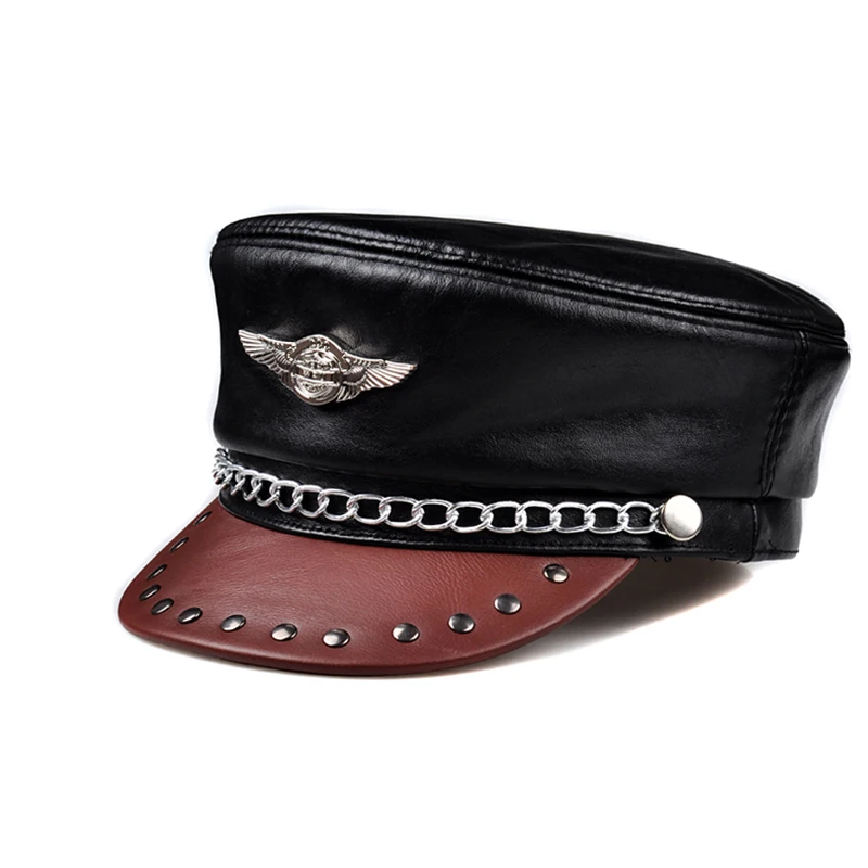 Korean Women Men Vintage Real Leather Black Flat Cap Newsboy Painter Classic Visor Military Peaked Hat with Rivet Belt Decor
Korean Women Men Vintage Real Leather Black Flat Cap Newsboy Painter Classic Visor Military Peaked Hat with Rivet Belt Decor