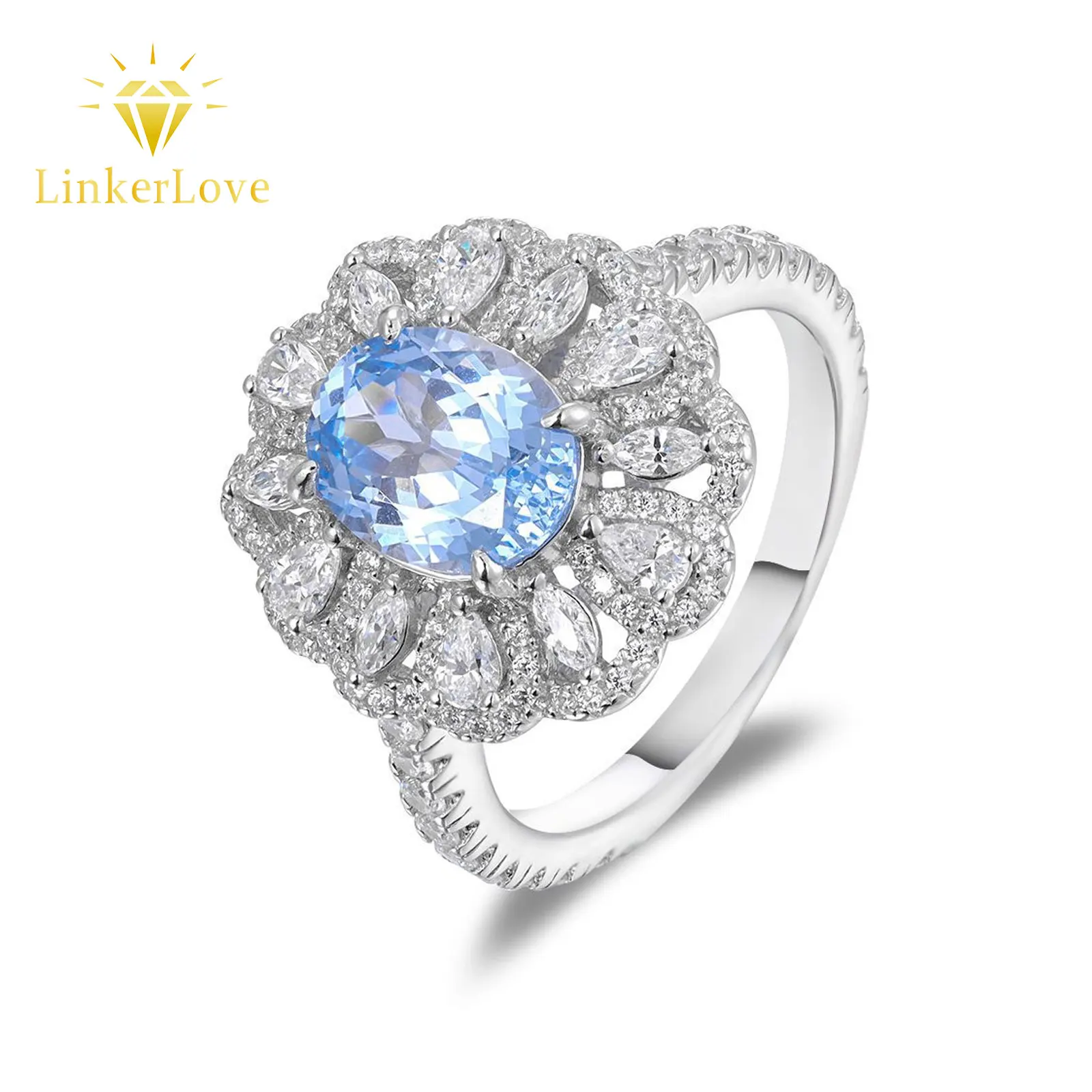 LinkerLove S925 Silver 2CT Oval Blue Spinel Ring with Zircon Accents Floral Halo Setting Engagement Ring for Women Fine Jewelry
LinkerLove S925 Silver 2CT Oval Blue Spinel Ring with Zircon Accents Floral Halo Setting Engagement Ring for Women Fine Jewelry