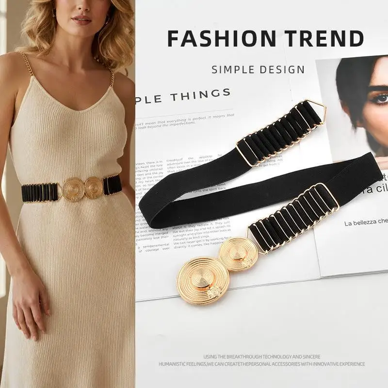 Luxury Elastic Waist Cincher Belt for Women Gold Double Circle Buckle Stretch Belt Slimming Corset Style Waistband Fashion Belt
Luxury Elastic Waist Cincher Belt for Women Gold Double Circle Buckle Stretch Belt Slimming Corset Style Waistband Fashion Belt