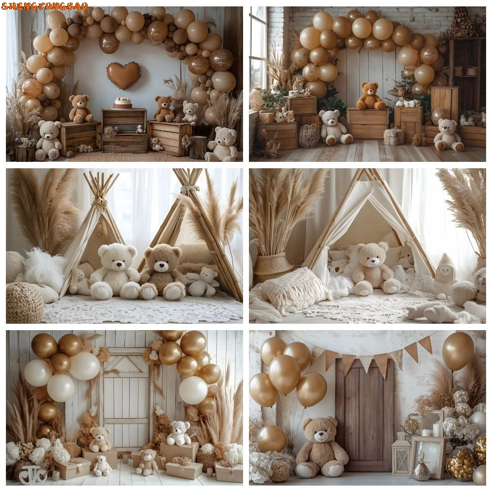 Boho Toy Bears Room Backdrop Balloons Wood Wall Tent Baby Shower Kids 1st Birthday Party Photography Background Photo Studio
Boho Toy Bears Room Backdrop Balloons Wood Wall Tent Baby Shower Kids 1st Birthday Party Photography Background Photo Studio