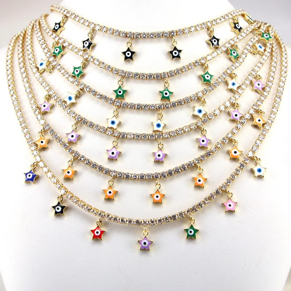 5PCS, Fashion Star Evil Eye Charms Tennis Chain Necklace for Women Charm Collar Chain Crystal Zircon Necklace Evil Eye Jewelry
5PCS, Fashion Star Evil Eye Charms Tennis Chain Necklace for Women Charm Collar Chain Crystal Zircon Necklace Evil Eye Jewelry