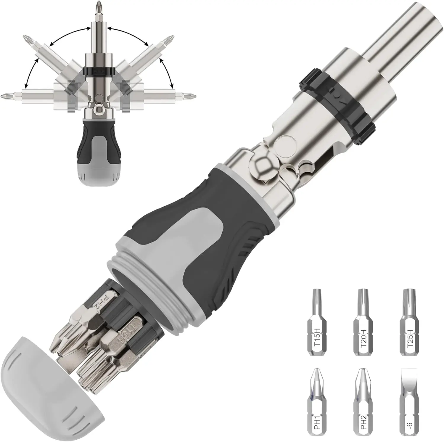 7-in-1 Stubby Ratcheting Screwdriver with 6 CRV Bits, 180° Pivot – Compact Adjustable Hand Tool for Tight Spaces, Furniture, Bike & Home Repairs
7-in-1 Stubby Ratcheting Screwdriver with 6 CRV Bits, 180° Pivot – Compact Adjustable Hand Tool for Tight Spaces, Furniture, Bike & Home Repairs